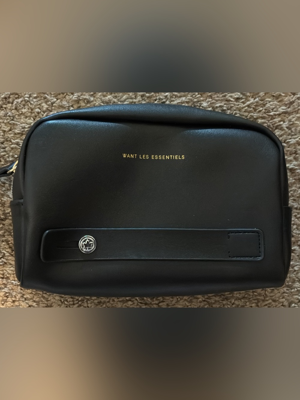 WANT Les Essentiels Black Leather Dopp Kit with Gold Lettering